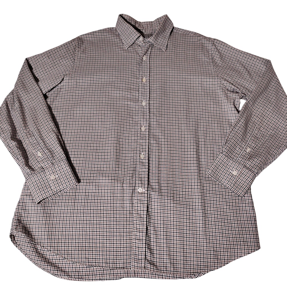 Canali 1934 Mens XXL Button Down Shirt Made in Italy Check Plaid Cotton Navy Tan